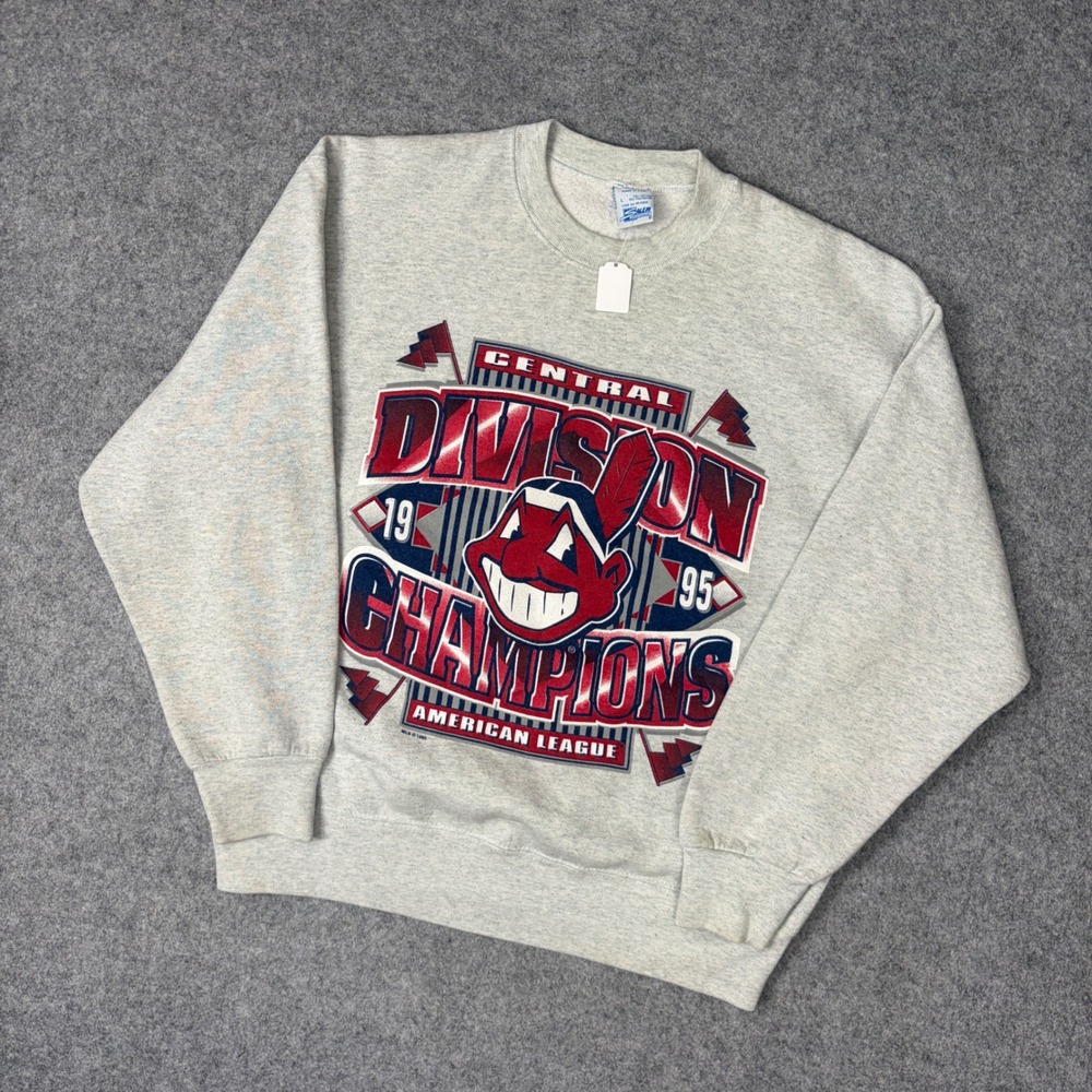 Vintage 1995 Cleveland Indians Salem Sportswear Crewneck Sweatshirt Gray L MLB
